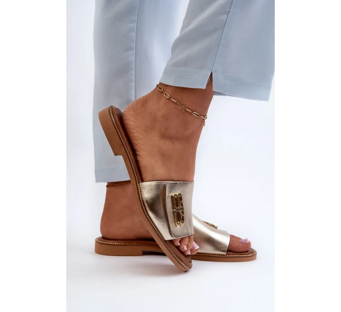 Zazoo Elegantní dámské kožené pantofle zlaté