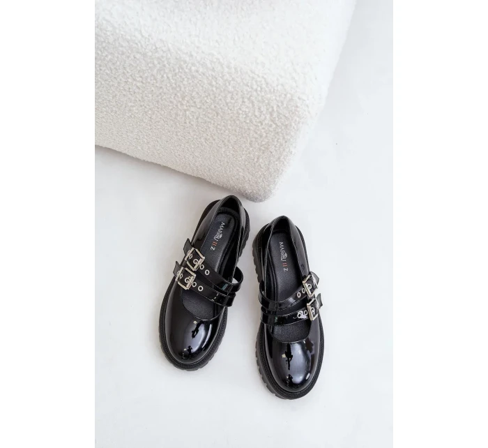 Polobotky Dámské S Pásky Lakované Černé Terione Polobotky Dámské S Pásky Lakované Černé Terione