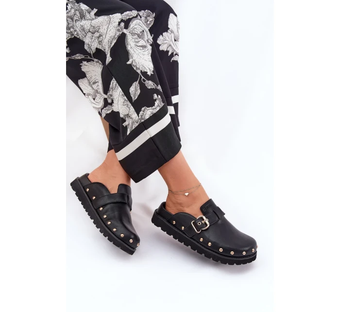 Dámské kožené pantofle na platformě Big Star – černé Dámské kožené pantofle na platformě Big Star – černé