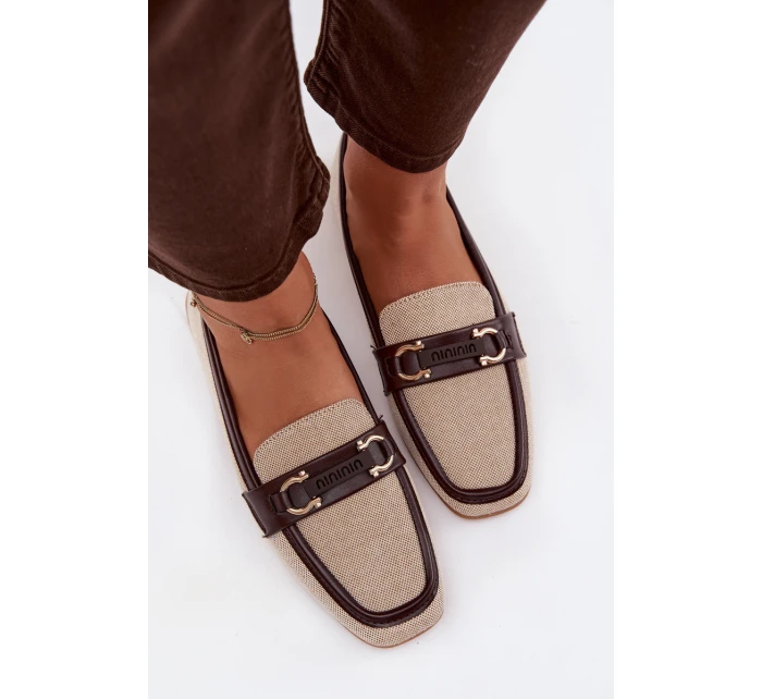 Dámské mokasíny / loafersy s ozdobným detailem – hnědo-béžové Evelora