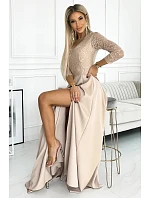 Dámské krajkové šaty model 22084615 AMBER béžové - numoco Dámské krajkové šaty model 22084615 AMBER béžové - numoco