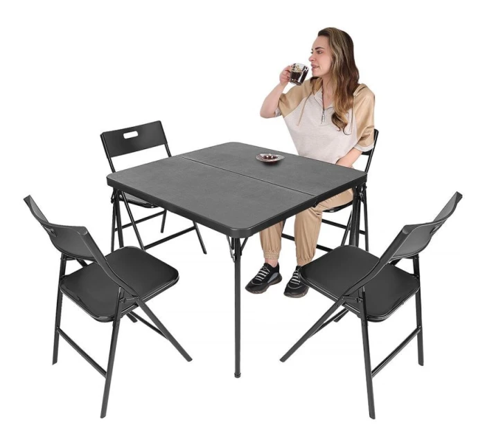 STOLEK PRO CATERING KOMPAKTNÍ STOLEK 86,5x86,5x71 cm a 4 SEDÁTKA ČERNÝ