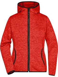 Daiber JN 588 Dámská pletená fleecová bunda s kapucí 02.0588 red melange/black