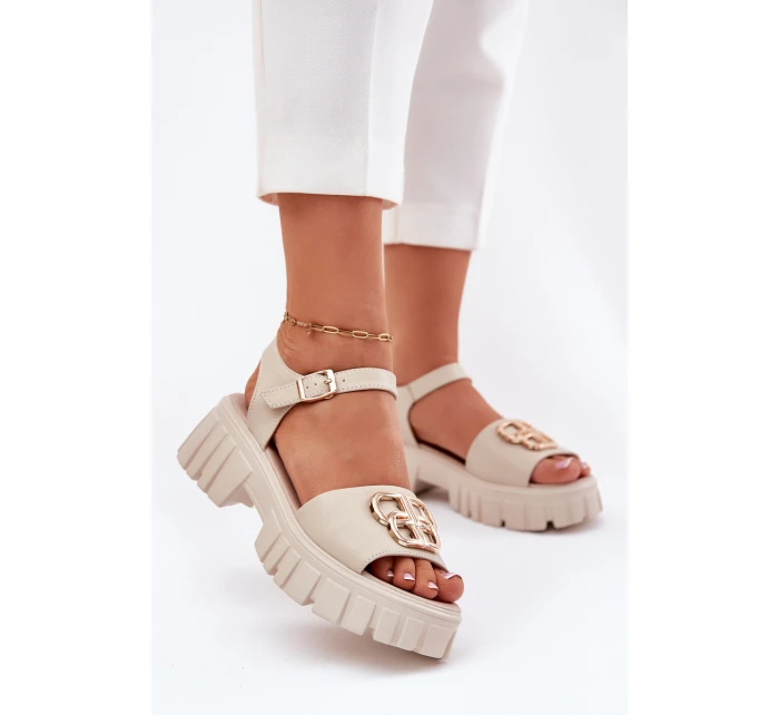 Dámské Kožené Sandály Se Zlatým Detalem Vinceza 79541 Béžové