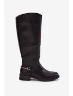 Zateplené dámské kozačky na ploché podrážce s ozdobným detailem Černé model 21714930 - Boto Zateplené dámské kozačky na ploché podrážce s ozdobným detailem Černé model 21714930 - Boto