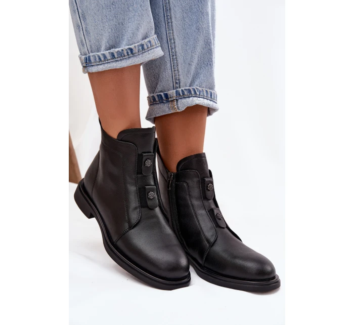 Kožené vyhřívané dámské kotníkové boty D&A MK52-026 Černé