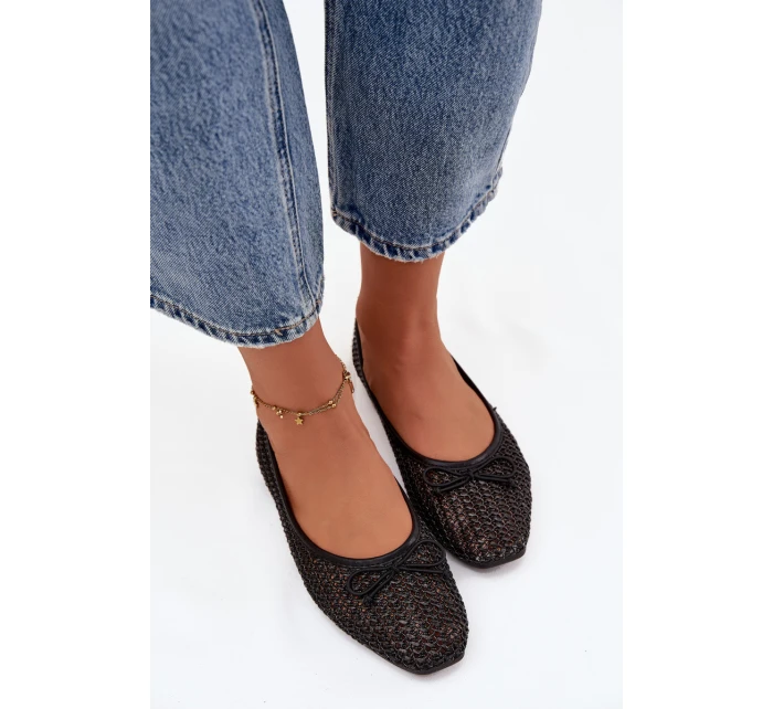 Baleríny S Pleteným A Mašlí Černé Belirra