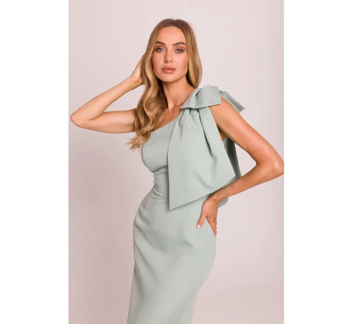M847 Šaty na jedno rameno s mašlí - mátové M847 Šaty na jedno rameno s mašlí - mátové