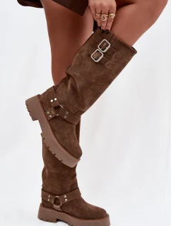 Dámské kozačky Helisse – černé, s pásky a stříbrnými přezkami