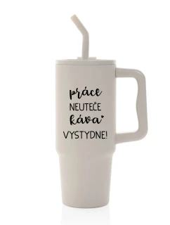 PRÁCE NEUTEČE, KÁVA VYSTYDNE! - béžový cestovní termohrnek 900 ml