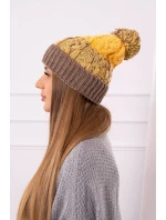 Dámská čepice s bambulí Abigail K326 cappuccino+yellow Dámská čepice s bambulí Abigail K326 cappuccino+yellow