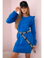 Dámské šaty s volánky a páskem chrpově modrá Dámské šaty s volánky a páskem chrpově modrá
