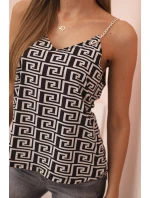 Dámská top s ramínky, řetízkem a geometrickým vzorem béžová + černá