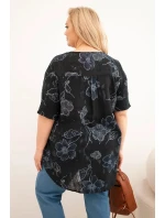 Dámská bavlněná halenka Plus Size s květinovým vzorem černá