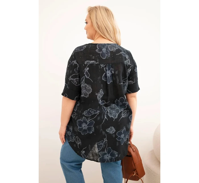 Dámská bavlněná halenka Plus Size s květinovým vzorem černá