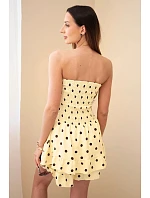 Dámský viskózový overal s puntíky a volánem žlutý