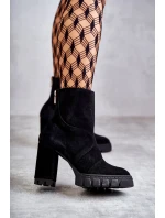 Semišové Kozačky Na Podpatku černé model 21597737 - Boto