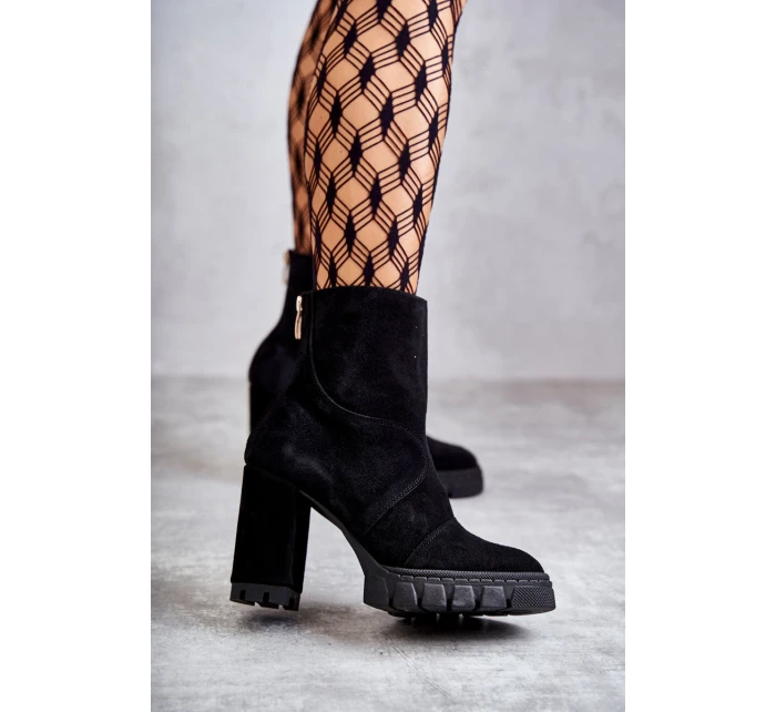 Semišové Kozačky Na Podpatku černé model 21597737 - Boto