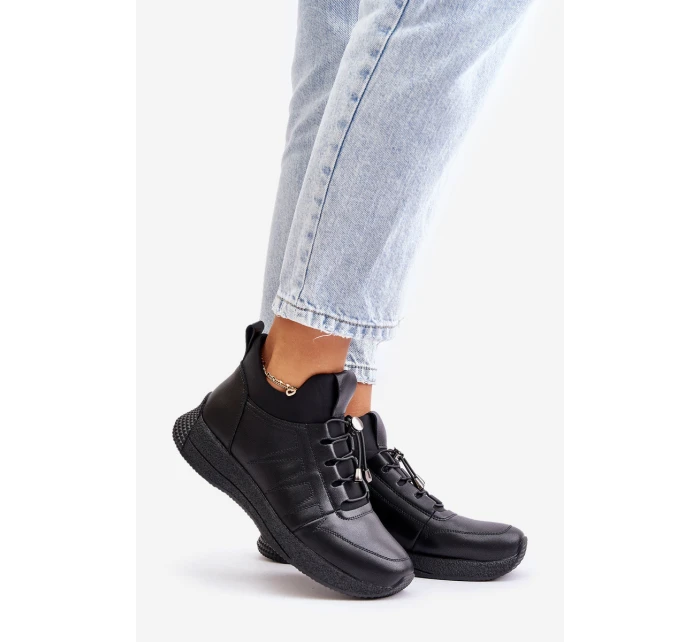 Zateplené Sportovní Kožené Boty Na Zip Černé Artiker 55C0041