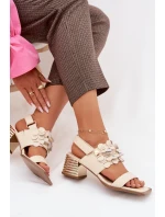 Kožené sandály na podpatku D&A CR61-3062 Béžové