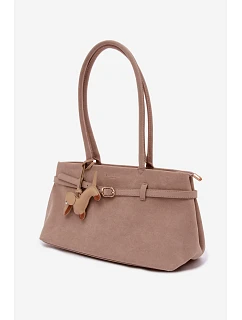 Kožená kabelka z imitace semiše s přívěskem jezevčík béžová Noellea