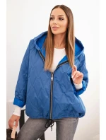Dámská prošívaná bunda s kapucí džínová modrá