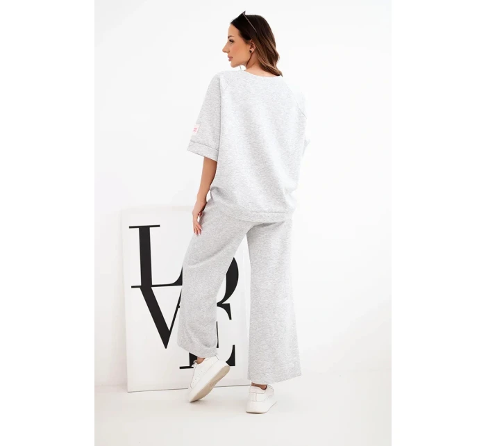 Dámský komplet z máslové viskózy mikina a široké kalhoty šedý melanž