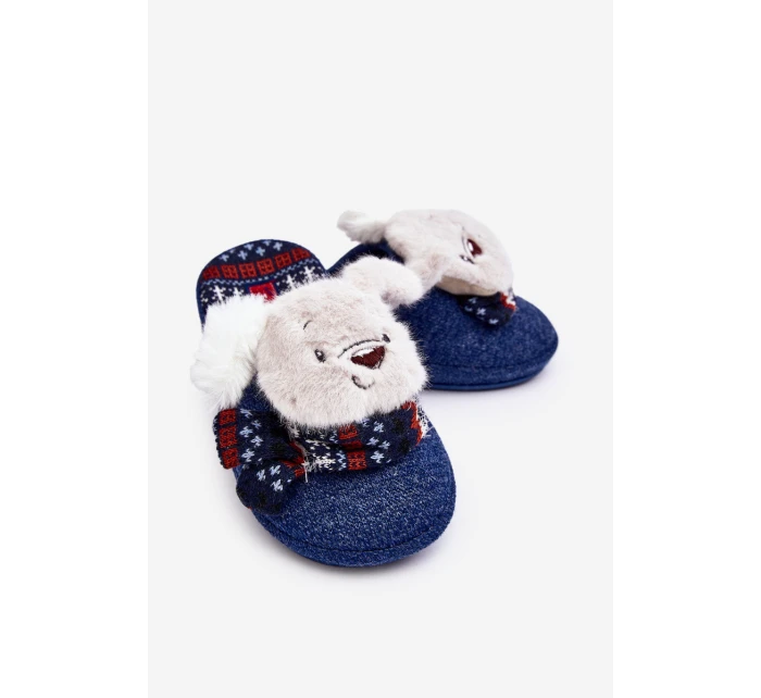 Dětské pantofle na tlusté podrážce s medvídkem modré Dasca