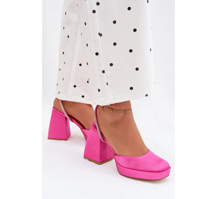 Dámské sandály na vysokém podpatku typu sloupek s páskem s krystaly fuchsiová Seraphina