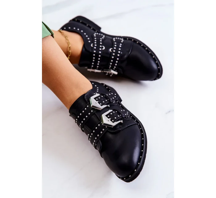 Dámské kůže Polobotky Se Sponami Lu Boo Černé Dámské kůže Polobotky Se Sponami Lu Boo Černé