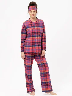 Pyžamo Key LNS 483 B24 Flanelové dlouhé/r S-XL dámské rozepínací