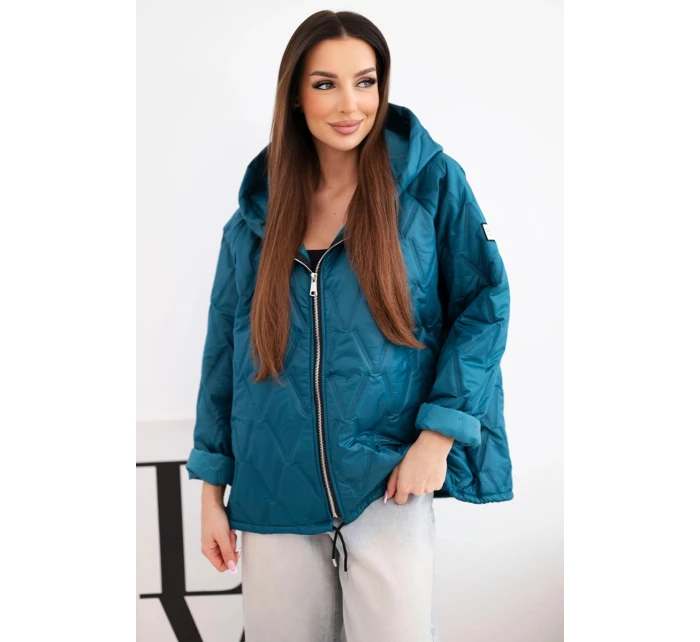 Dámská jarní prošívaná bunda s kapucí a zipem mořská