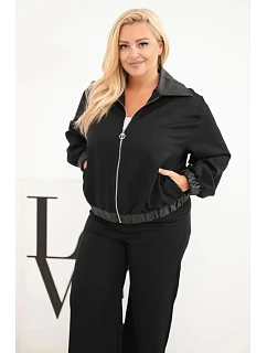 Dámská sada Plus Size s model 22297072 na zip a širokými kalhotami černá - K-Fashion