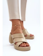model 21647974 Kožené žabky na podpatku béžové - Zazoo