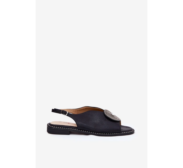 Lesklé Dámské Sandály S Ozdobným Detalem S.Barski KV51-012 Černé Lesklé Dámské Sandály S Ozdobným Detalem S.Barski KV51-012 Černé