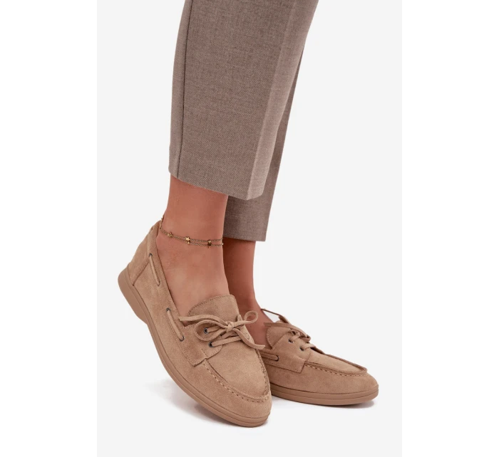 Polobotky Mokasíny Dámské Ploché Svázané Béžové Zalina