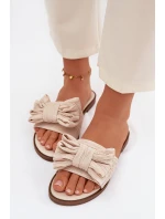 Dámské pantofle na ploché s mašlí Béžové model 21937411 - Boto