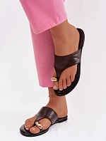 Dámské ploché eko kožené pantofle se zlatým detailem Čokoládové Lavessa