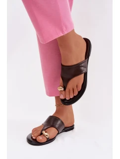 Dámské ploché eko kožené pantofle se zlatým detailem Čokoládové Lavessa