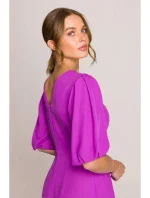 S399 Šaty s puff rukávy - levandulová barva S399 Šaty s puff rukávy - levandulová barva