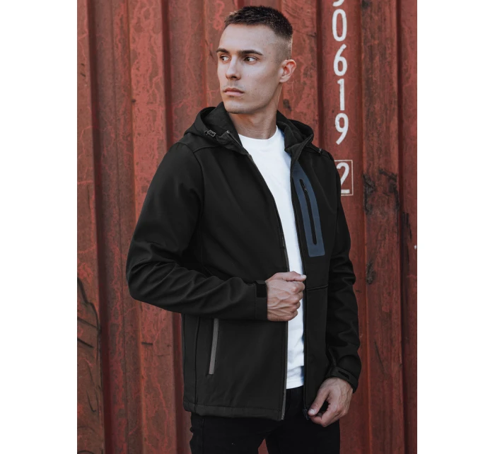 Pánská přechodná softshellová bunda s kapucí černá Dstreet model 21980008 - FashionStreet Pánská přechodná softshellová bunda s kapucí černá Dstreet model 21980008 - FashionStreet