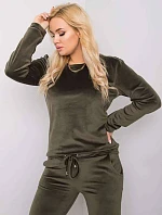 Dámská velurová tepláková souprava plus size khaki (6085)