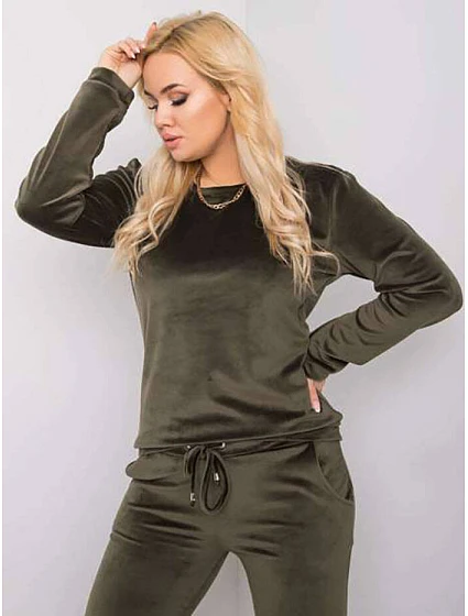 Dámská velurová tepláková souprava plus size khaki (6085)