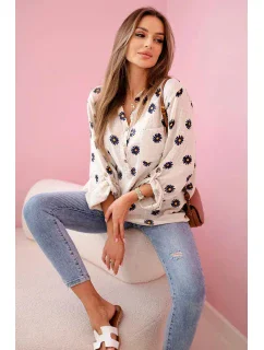 model 21911566 dámská halenka s květinovým vzorem, dlouhými rukávy a knoflíky Béžová - K-Fashion