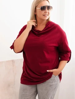 Dámská blůza Plus Size s bavlnou volného střihu s vodním výstřihem bordová
