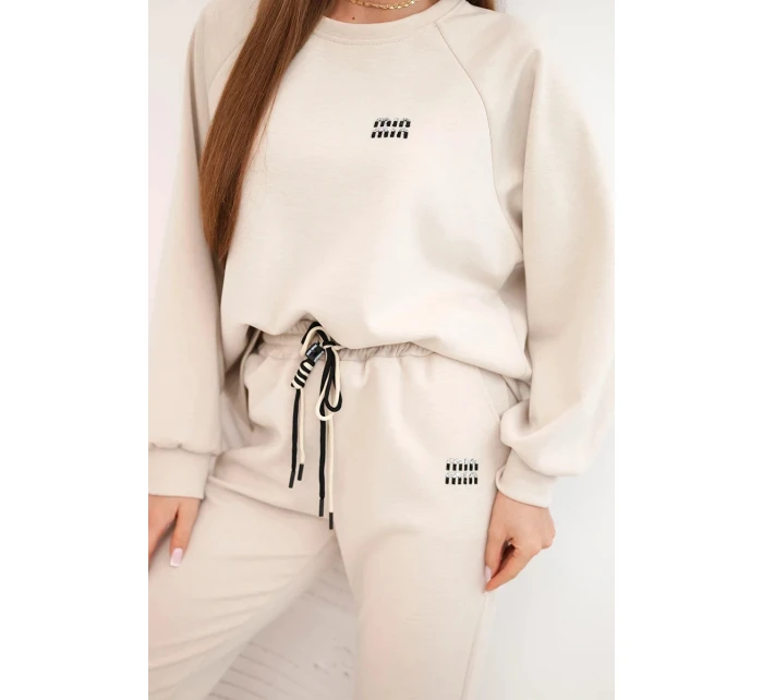 Dámský komplet z viskózy s mikinou a kalhotami béžový