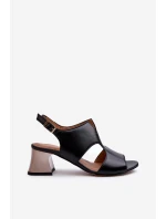 Dámské kožené sandály na podpatku Maciejka 06566-01 černé