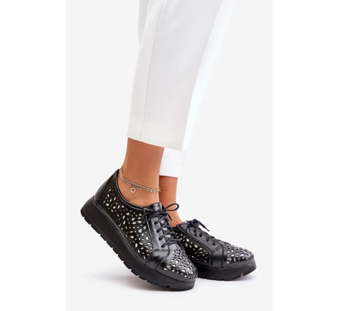 Zazoo 2973 Kožené Polobotky Na Platformě S Děrováním Černé