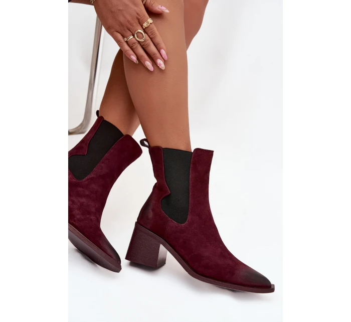 Kožené semišové dámské boty na podpatku vyhřívané Artiker 57C0048 bordó