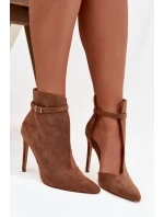 Dámské kotníkové boty na jehlovém podpatku z eko semiše tmavě béžové Amalundi Dámské kotníkové boty na jehlovém podpatku z eko semiše tmavě béžové Amalundi